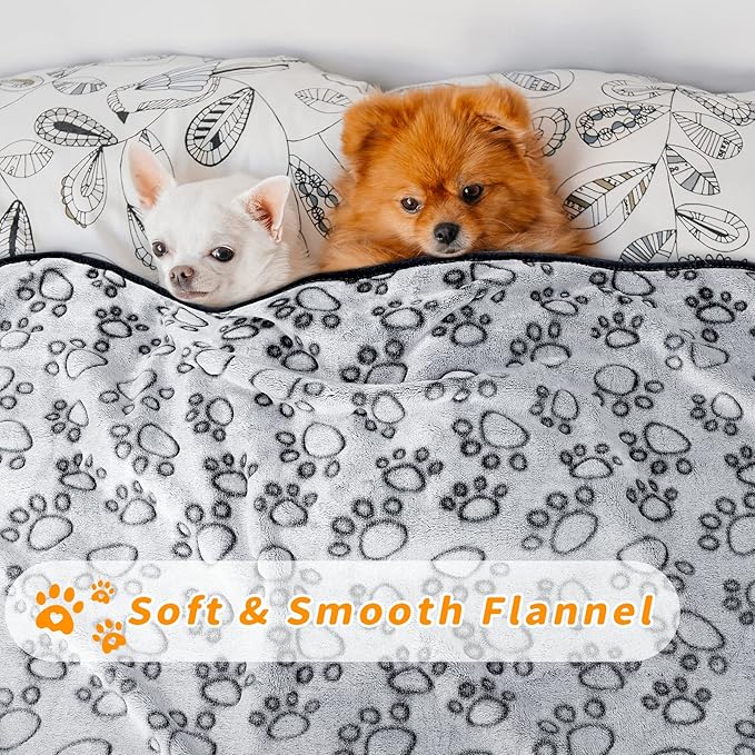 LOKOZ 1 Pack 3 Blankets Soft Fleece Dog Blanket for Puppies Small Dogs Kitten, Washable Flannel Cat Pet Blanket for Couches Bed, Cute Grey Paw Print Throw for Crate Carrier, 24"x32"