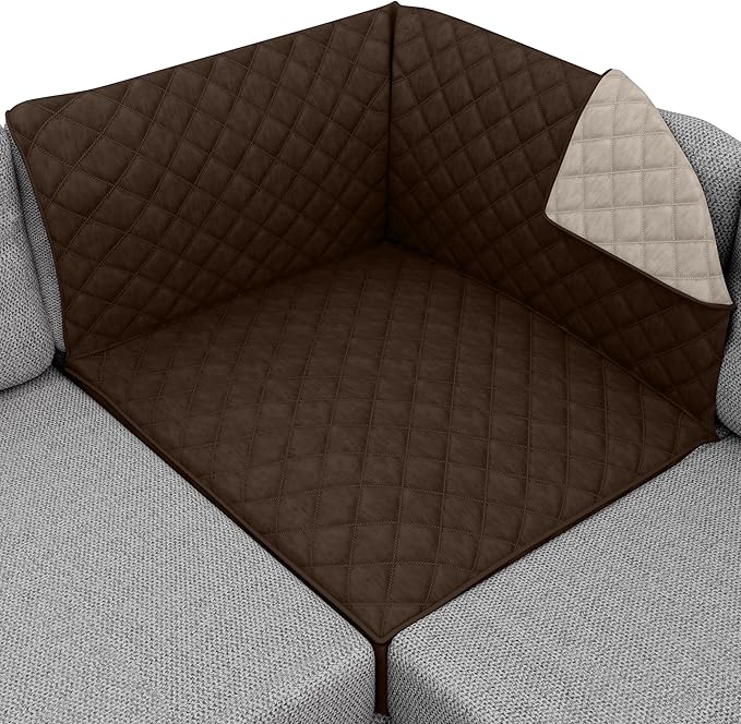 Sofa Shield® Couch Sectional Covers for Dogs, Reversible Furniture Protector with Strap, Stain and Tear Resistant Cushion Cover, 30x30 inch Seat, Machine Washable Slipcover Pets, Chocolate Beige
