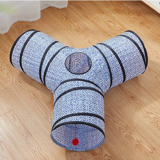 Tempcore 3 Way Collapsible Cat Tunnel for Indoor Cats, Pet Tunnel Bored Toys with Peek Hole & Ball for Puppy, Kitty, Kitten, Rabbit