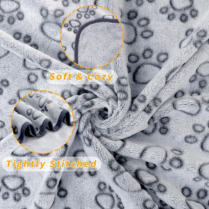 LOKOZ 1 Pack 2 Blankets Soft Fleece Dog Blankets for Medium Dogs, Washable Flannel Pet Blanket for Dog Puppy Cat Kitten, Grey Paw Print Cozy Throw for Indoor Couch Bed Furniture, 32"x40"