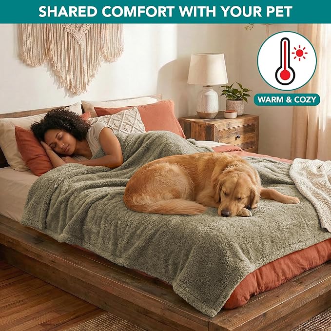 PetAmi Fluffy Waterproof Dog Blanket for Couch and Bed, Reversible Sherpa Pet Throw, Pee Proof Furniture Protector Sofa Cover, Washable Cat Blanket for Medium Large Dogs and Cats (Taupe Camel, 90x90)