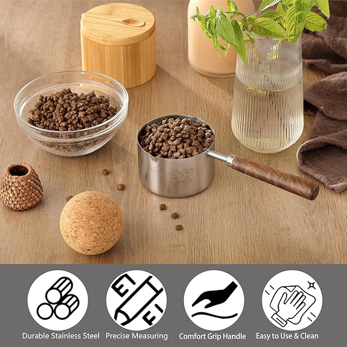 Dog Cat Food Scoop Measuring Cup, LCCOWOT Stainless Steel 1 Cup Measuring Cup, Precision Scale Measurements