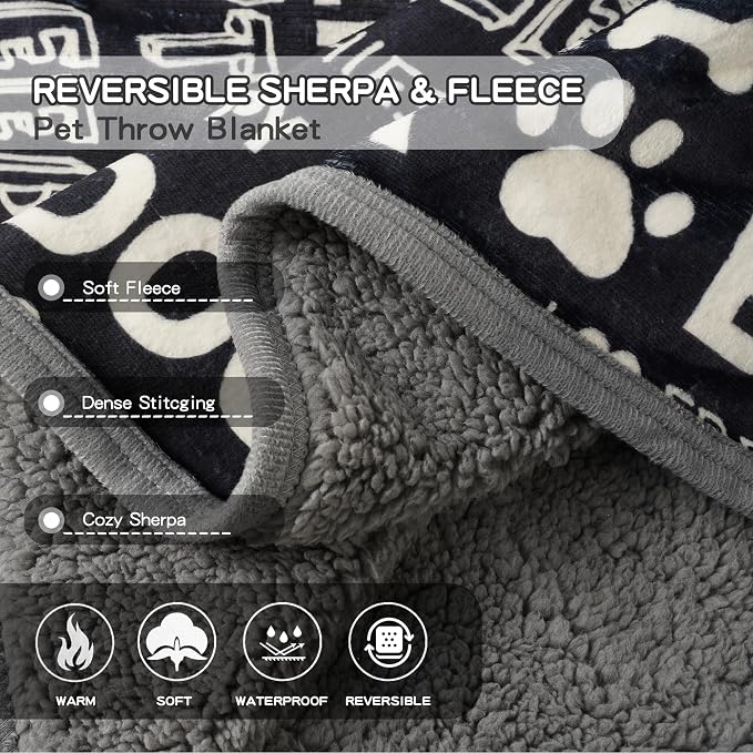 Waterproof Dog Blankets Pet Blanket, 30"x40" Cat Blanket for Indoor Cats, Soft Fluffy Sofa Car Bed Protector, Reversible Sherpa Fleece Puppy Blanket for Small Medium Dogs(Letters)