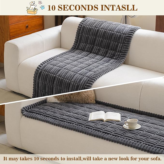 MYSKY HOME Couch Covers for 2 Cushion Sofa, Couch Cover for Dogs, Sofa Covers for Pets Washable, Soft Non-Slip Sofa Slipcovers, Loveseat Couch Covers, Furniture Protector, Dark Grey, 27.6" x 59"
