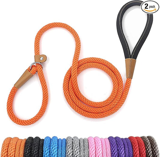 lynxking 6 FT Dog Leash Slip Lead 2 Pack Strong Heavy Duty Braided Dog Training Leash No Pull Training Lead Leashes for Medium Large and Small Dogs