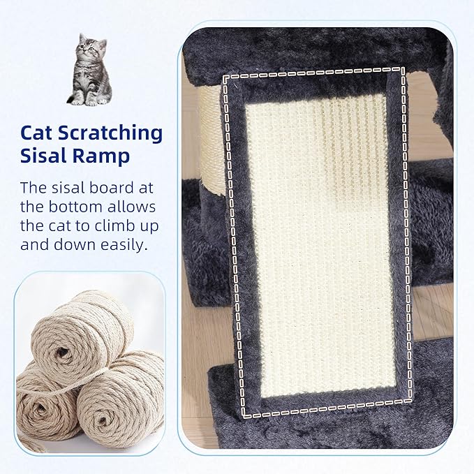 Gitelsnour Cat Tree for Indoor Cats, Cat Tower with Scratching Post for Small Cats and Kittens, Cat House with Removable Top Platform and Fluffy Balls, Hanging Cat Basket, Smoky Gray GCT006SG
