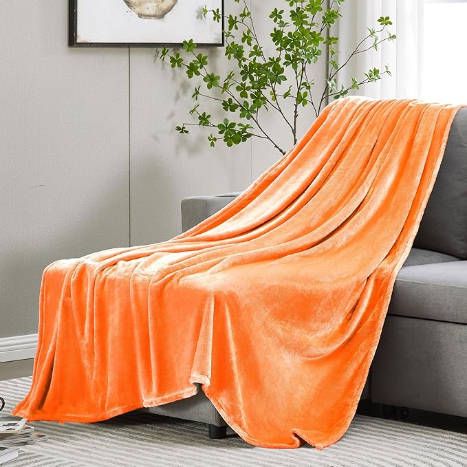 DREAMNINE Soft Fall Fuzzy Fleece Throw Blanket for Couch Sofa 50" x 60", Decorative Solid Lightweight Velvet Blanket for Chair, Cozy Accent Shaggy Micro Plush Flannel Blankets for Bedroom Dorm, Orange