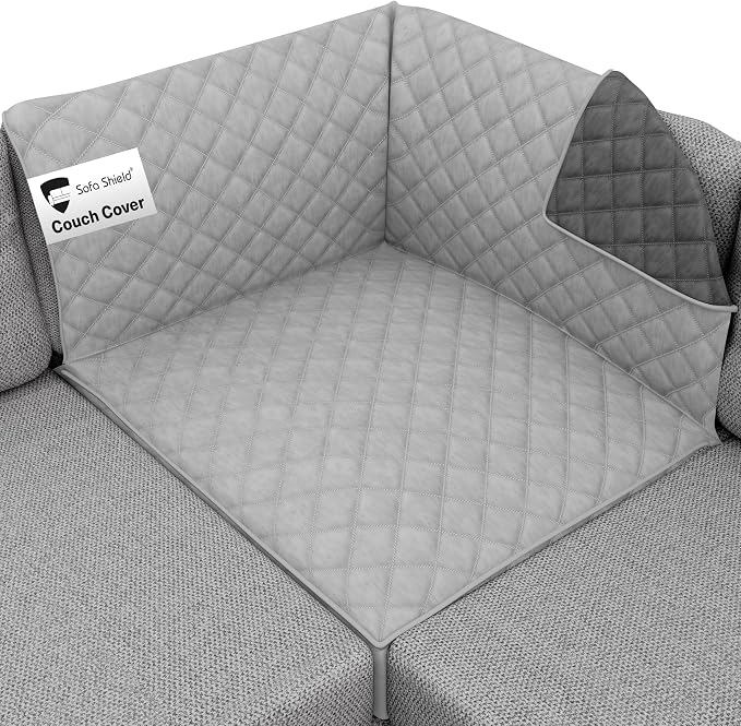 Sofa Shield® Couch Sectional Covers for Dogs, Reversible Furniture Protector with Strap, Stain and Tear Resistant Cushion Cover, 30x30 inch Seat, Machine Washable Slipcover Pets Cats, Lt Gray Charcoal