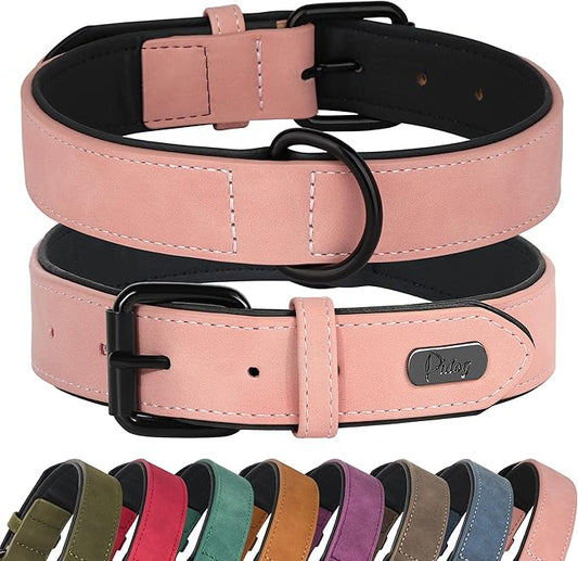 Didog Soft Padded PU Leather Dog Collar, Breathable and Adjustable Pink Dog Collars for Small Dogs, Comfortable for Daily Walk, Pink, M Fit Neck 11-14"(10-20 lbs)