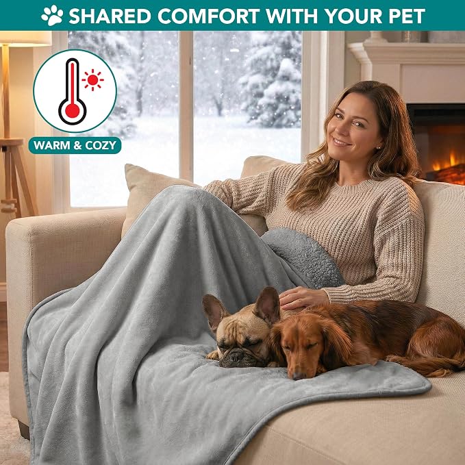 PetAmi Waterproof Dog Blanket for Small Medium Dogs, Pee Proof Pet Blanket for Couch Bed, Reversible Water Proof Blanket for Puppy Indoor Cat, Soft Dog Fleece Blankets Washable, 29x40 Light Gray