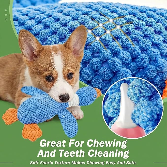 Paw-FECT Piece Goose Squeaky Dog Toy, Plush Chew Toy, Crinkle Wings, Great for All Dog Sizes and Breeds, Interactive and Good for Teething, Blue Dog Duck Toy