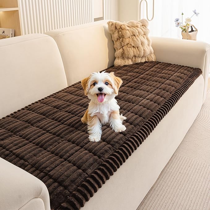 MEETSKY Couch Covers for 3 Cushion Sofa Pet Friendly, Non Slip Couch Cover for Dogs Washable, Soft Sofa Covers Couch Protector Covers, Dog Mat for Couches, Chocolate, 27.6" x 82.7"