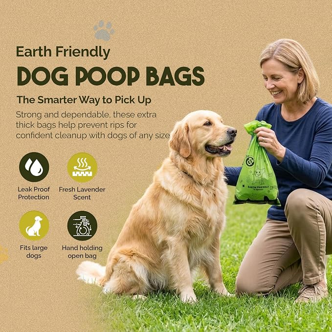 Earth Friendly Dog Poop Bags, 750 Count - Extra Thick, Leak-Proof, Lavender Scented Dog Poop Bags with Odor Blocker - Eco-Friendly, Tear-Resistant, 9x13 Inch Bags for Large & Small Dogs - 50 Rolls