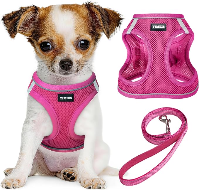 YIMEIS Dog Harness and Leash Set, No Pull Soft Mesh Pet Harness, Reflective Adjustable Puppy Vest for Small Medium Large Dogs, Cats (Rose Red, Medium (Pack of 1)