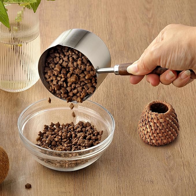 Dog Cat Food Scoop Measuring Cup, LCCOWOT Stainless Steel 1 Cup Measuring Cup, Precision Scale Measurements