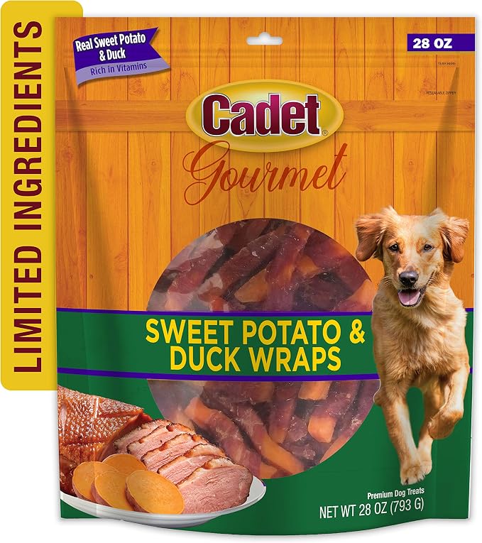 Cadet Gourmet Sweet Potato & Duck Dog Treats Wraps - Healthy & Natural Sweet Potato & Duck Dog Training Treats for Small & Large Breeds - Inspected & Tested in USA (28 oz.)