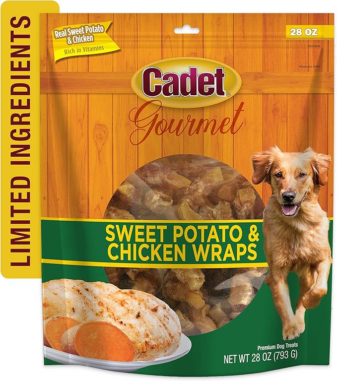 Cadet Gourmet Sweet Potato & Chicken Dog Treats Wraps - Healthy & Natural Chicken & Sweet Potato Dog Training Treats for Small & Large Breeds - Inspected & Tested in USA (28 oz.)