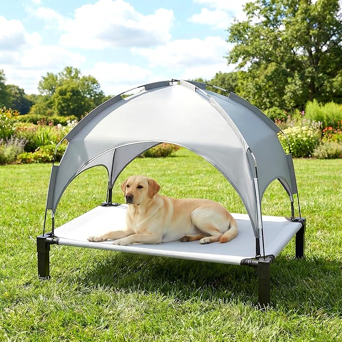 Heeyoo Elevated Dog Bed with Removable Canopy, Portable Dog Cot with Sun Protection Shade Tent, Raised Pet Cooling Cot Bed for Dogs, 42in
