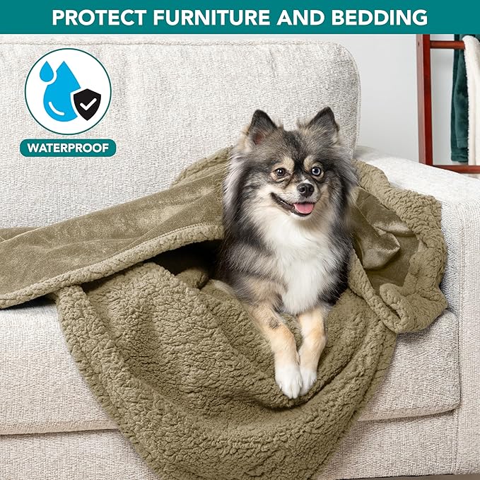 PetAmi Waterproof Dog Blanket for Couch, Pee Proof Sherpa Fleece Reversible Pet Throw, Furniture Protector for Bed Sofa Kennel, Soft Washable Cover for Small Medium Dog Puppy Cat, 29x40 Taupe Sherpa