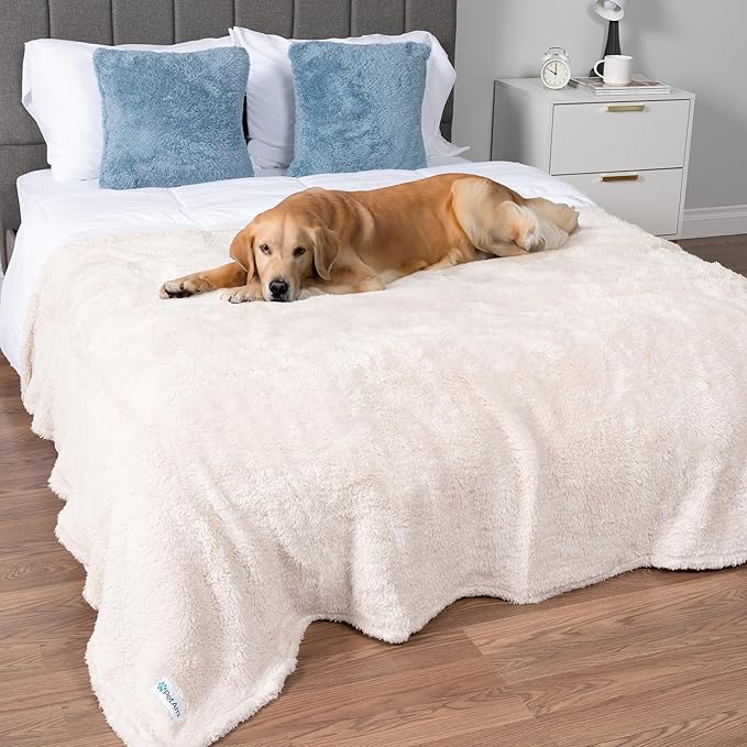 PETAMI Fluffy Fleece CAT and Dog Throw Blanket, Beige, X-Large