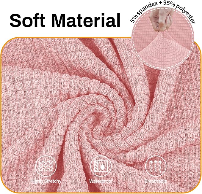 Asnomy Couch Covers for 3 Cushion Couch Stretch Sofa Covers Slipcovers, Pet Protector Furniture Covers for Dogs Cats Spandex Jacquard Fabric Small Checks （Large，Pink）