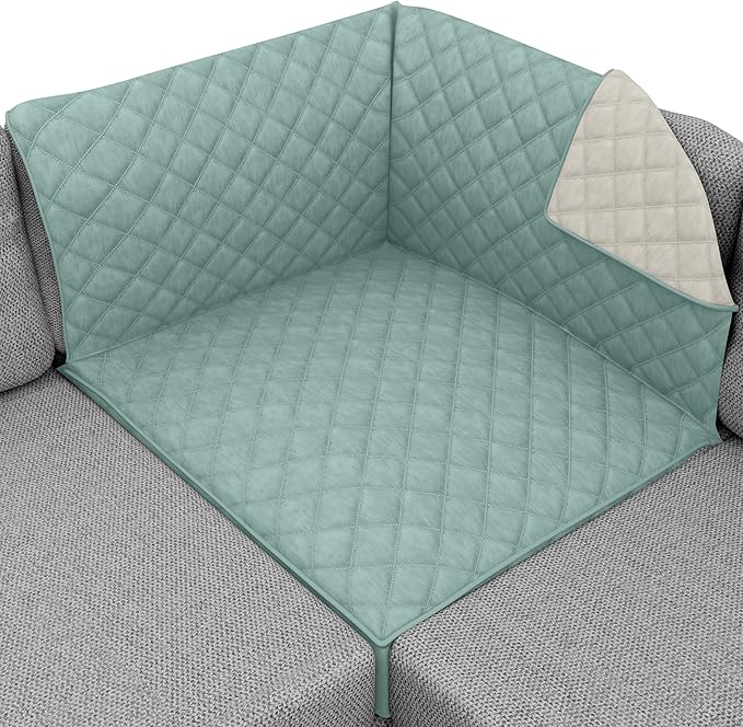 Sofa Shield® Couch Sectional Covers for Dogs, Reversible Furniture Protector with Strap, Stain and Tear Resistant Cushion Cover, 30x30 inch Seat, Machine Washable Slipcover Pets, Cats, Seafoam Cream