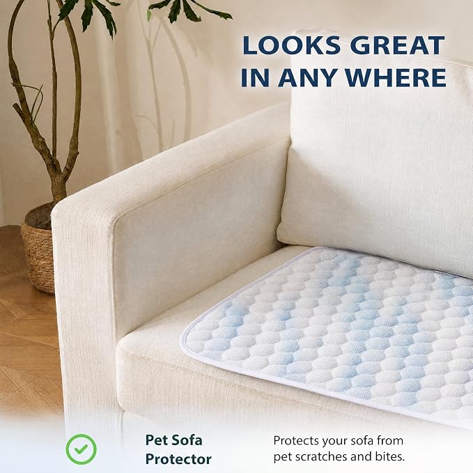 MICROCOSMOS Summer Cooling Mat & Sleeping Pad- Water Absorption Top, Materials Safe, Easy Carry, EZ Clean. Keep Cooling for Pets, Kids and Adults.(Blue White, 40" x28")