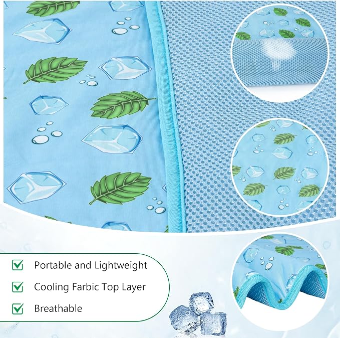 DELIFUR Cat Cooling Mat- Pet Cooling Mat Outdoor for Dogs Ice Pad for Kitten Cat Puppy Machine Washable (Medium, Blue Ice)