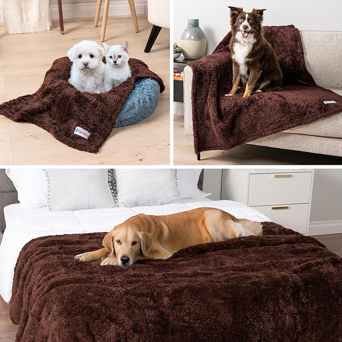 PetAmi Fluffy Waterproof Dog Blanket for Couch and Bed, Reversible Sherpa Pet Throw, Pee Proof Furniture Protector Sofa Cover, Washable Cat Blanket for Medium Large Dogs and Cats (Brown, 60x80)