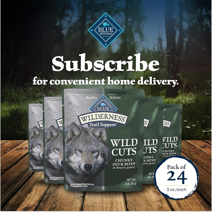 Blue Buffalo Wilderness Trail Toppers Wild Cuts Natural High-Protein Dog Wet Food, Duck Bites in Hearty Gravy, 3-oz Pouch, 24 Count