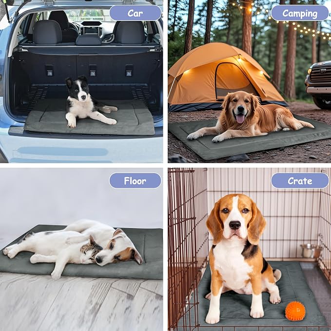 Kritter Planet Waterproof Foldable Dog Bed Pad for Camping & Travel, Portable Roll-Up Dog Bed Car Seat Pet Cushion Mat with Handles for Small & Medium Dogs, Indoor & Outdoor Use