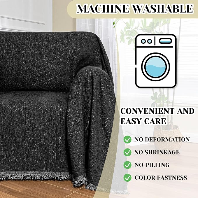 MEETSKY Oversized Chair Cover, Chenille Armchair Couch Cover for Single Sofa, Couch Cover for Dog, Recliner Chair Covers for Pet, Black, 71" X 91"