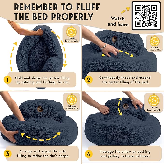 PetJett XL Dog Beds for Large Sized Dog - 45'' Extra Large Dog Bed, Washable Dog Bed - Anti-Slip Super Soft Round Donut Bed, Fluffy Faux Fur Anti-Anxiety Premium Comfort Pet Bed, Fits Dogs upto 120lbs