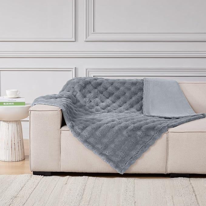 Modern Threads Water-Resistant Faux Rabbit Fur Pet Blanket for Dogs & Cats – Ultra-Soft Couch, Bed & Crate Protector, 50x60 Dark Grey