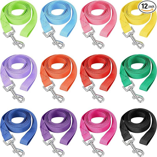 Hillban 12 Pcs Nylon Puppy Training Leash Bulk 5ft Dog Leash for House Line 12 Colors Puppy Line Traction Rope for Small Medium Dog Training, Play, Camping, or Backyard(Modern Colors)