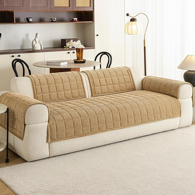 Velvet Couch Covers for Sectional Sofa Washable, Non-Slip L Shaped Sectional Couch Cover, Soft Pet Couch Covers for Sofa, Furniture Slipcovers for Loveseat(1PC,35"x63",Light Brown)