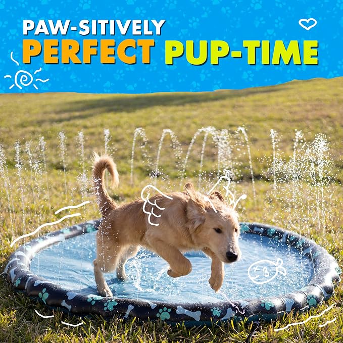 SplashEZ Non Slip Splash Pad for Kids & Dogs, 89’’ Extra Large Splash Pad Sprinkler for Kids, Dog Water Summer Toys - Great Outdoor Toys for Toddlers 1-3 & Children Ages 4-8, Baby Pool for Backyard