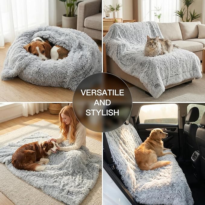 PJYuCien Dog Blanket for Dogs, Puppies and Pets, Lightweight & Portable Fluffy Fleece Throw, Super Soft Plush Cat Blanket for Couch/Car Seat/Furniture, Machine Washable, 50"x60", Grey
