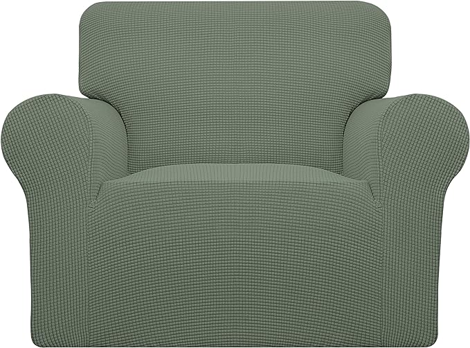 Easy-Going Stretch Oversized Chair Sofa Slipcover 1-Piece Couch Sofa Cover Furniture Protector Soft with Elastic Bottom for Kids Spandex Jacquard Fabric Small Checks Greyish Green