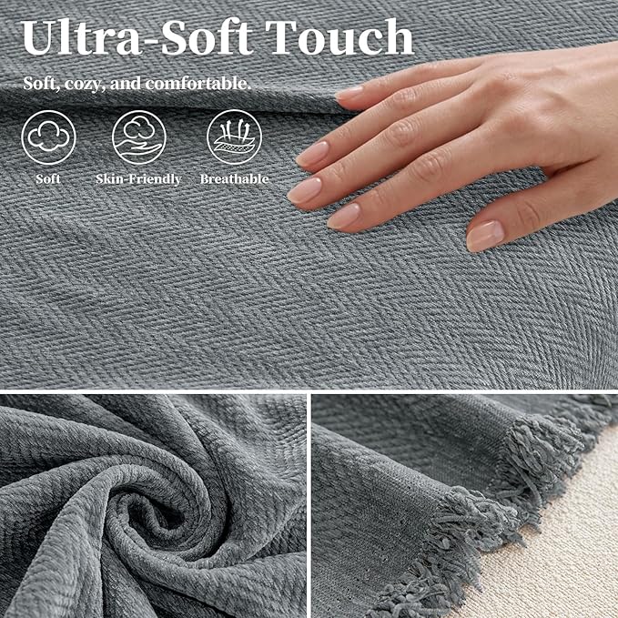 hyha Couch Cover for Dogs, Boho Sofa Covers for 3 Cushion Couch Washable, Chenille Sofa Slipcover for Pets, Soft Loveseat Sectional Couch Throw Blankets with Tassels (Grey, 88.5x134 Inch)