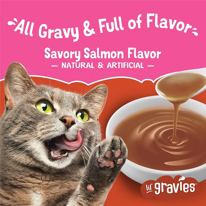 Friskies Purina Lil' Gravies Savory Salmon Flavor Cat Food Complement Lickable Cat Treats - 1.55 oz. Pouches,(Pack of 32)
