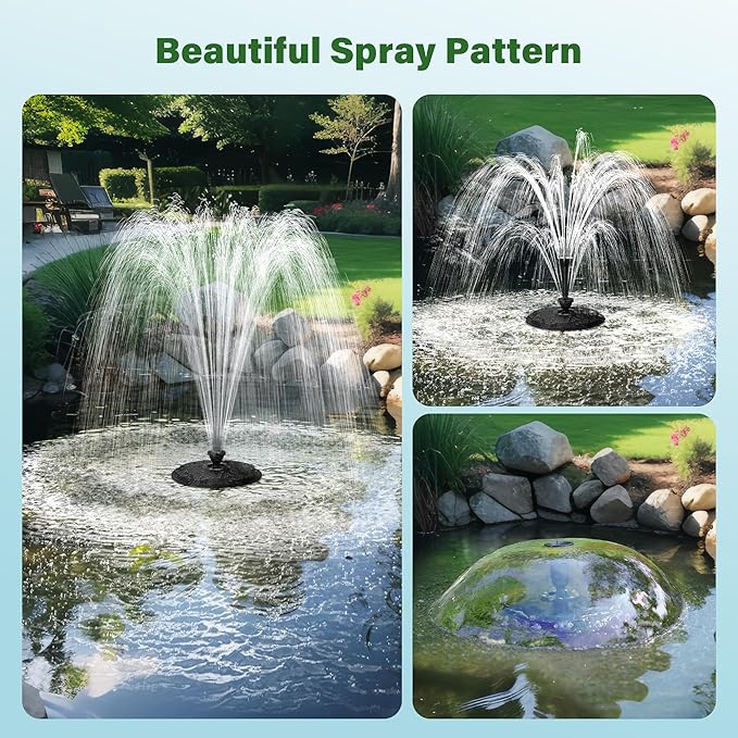 Biling Floating Pond Fountain with 660GPH Pond Pump, Color-Changing LED Lights, 27 FT Power Cord, 3 Spray Patterns – Outdoor Pond Fountain, Black