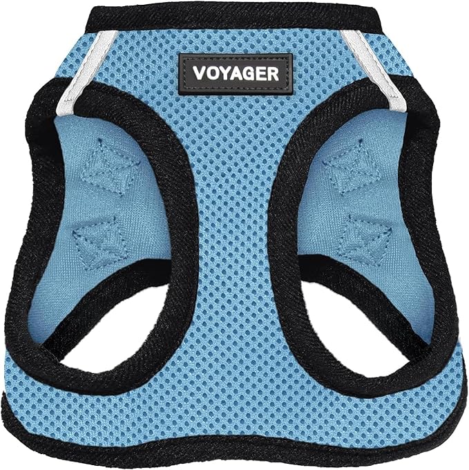 Best Pet Supplies - All Weather Mesh / Plush, Reflective, No Pull Harness for Small, Medium Dogs, Cats - Secure with Hook & Loop Fastener, Buckle, Double D-Rings - Baby Blue/Black Trim, XL