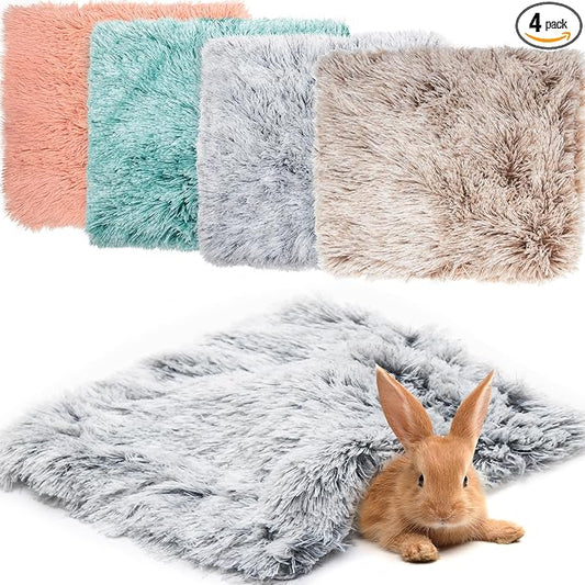 Guinea Pig Blankets 4 Pack, Warm Cozy Pet Cage Accessories for Guinea Pig Hedgehog Rabbit Hamster Chinchilla Ferret Small Animals, Fleece Cage Liners Bedding Mat Washable for Cold Weather