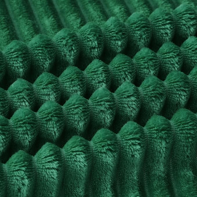 Bnuitland Fleece Throw Blanket, 300GSM Soft Warm Cozy Fluffy Throw for Babys & Pets, Stripe Pattern, All Season Sofa Bed Blanket for Home Decor, Dark Green 50"x60"