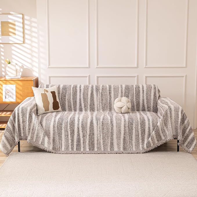MEETSKY Boho Couch Cover Sofa Covers, Chenille Geometric Couch Covers for 2 Cushion Couch Sofa for Dogs, Washable Sofa Slipcover for Cat Couch Protector with Tassels,71" x 118", Coffee