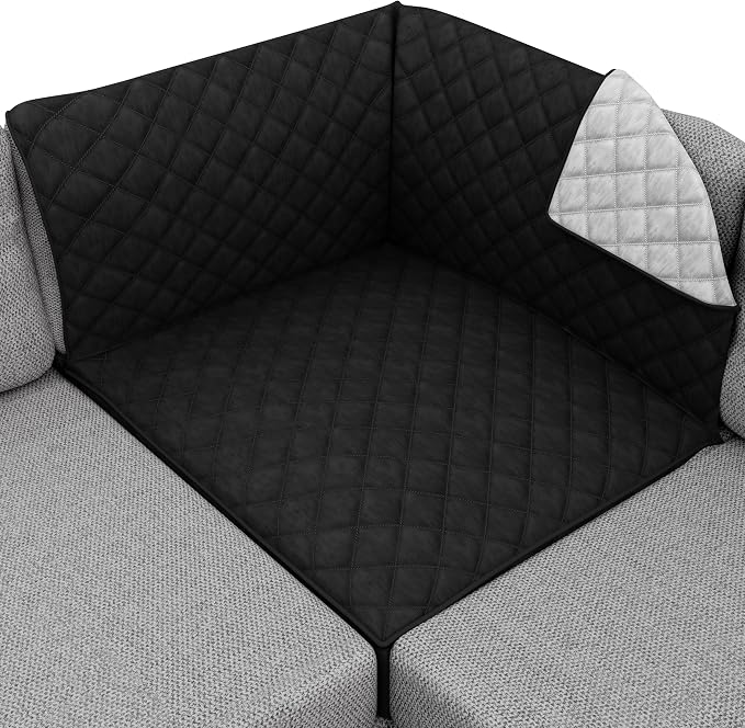 Sofa Shield® Couch Sectional Covers for Dogs, Reversible Furniture Protector with Strap, Stain and Tear Resistant Cushion Cover, 30x30 inch Seat, Machine Washable Slipcover Pets, Cats, Black Gray