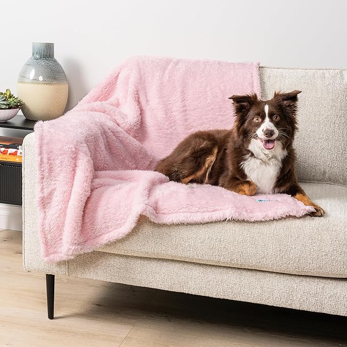 PetAmi Fluffy Waterproof Dog Blanket for Couch and Bed, Reversible Sherpa Pet Throw, Pee Proof Furniture Protector Sofa Cover, Washable Cat Blanket for Small Medium Dogs and Cats (Pink Blush, 29x40)