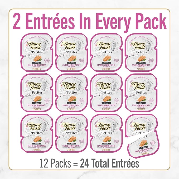 Purina Fancy Feast Petites Seared Salmon Entree With Spinach in Gravy Gourmet Wet Cat Food - (Pack of 12) 2.8 oz. Tubs