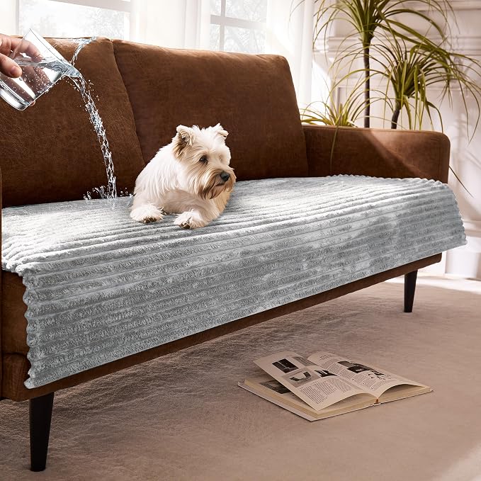 Waterproof Dual Non-Slip Couch Cover for Dogs, Fuzzy Soft Pet Couch Covers for 2 Cushion Sofa loveseat, Pet Friendly Soft Dog Bed Covers Sofa Cover Washable (Seagull Gray, 33" x 62" 1 Pack)